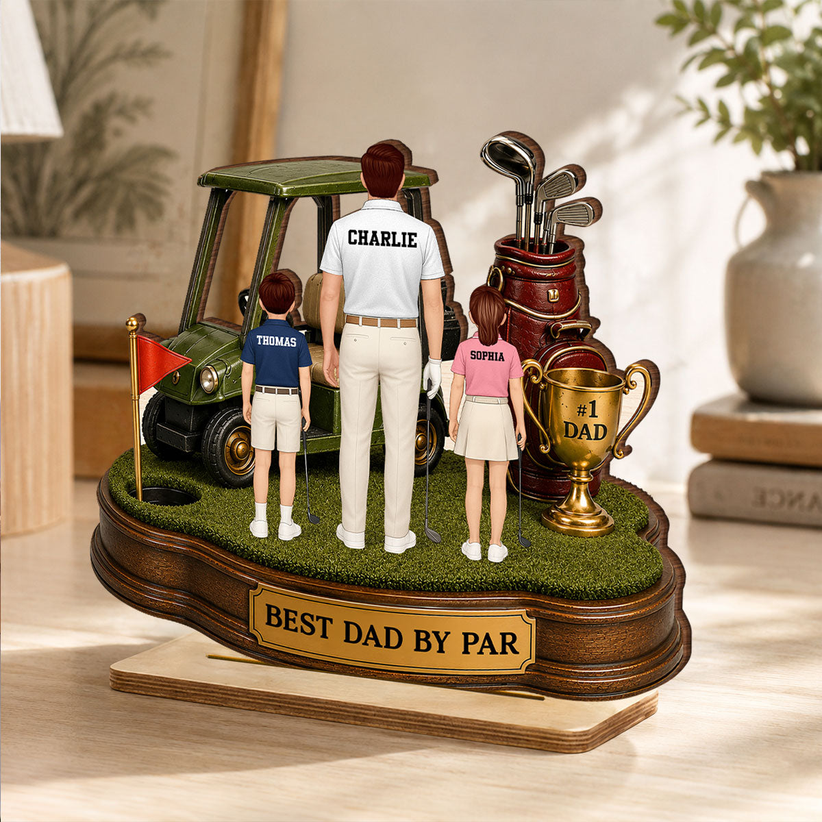 Best Dad By Par Golf Dad & Kids - Personalized 2-Layered Wooden Plaque - Gift For Dad, Husband