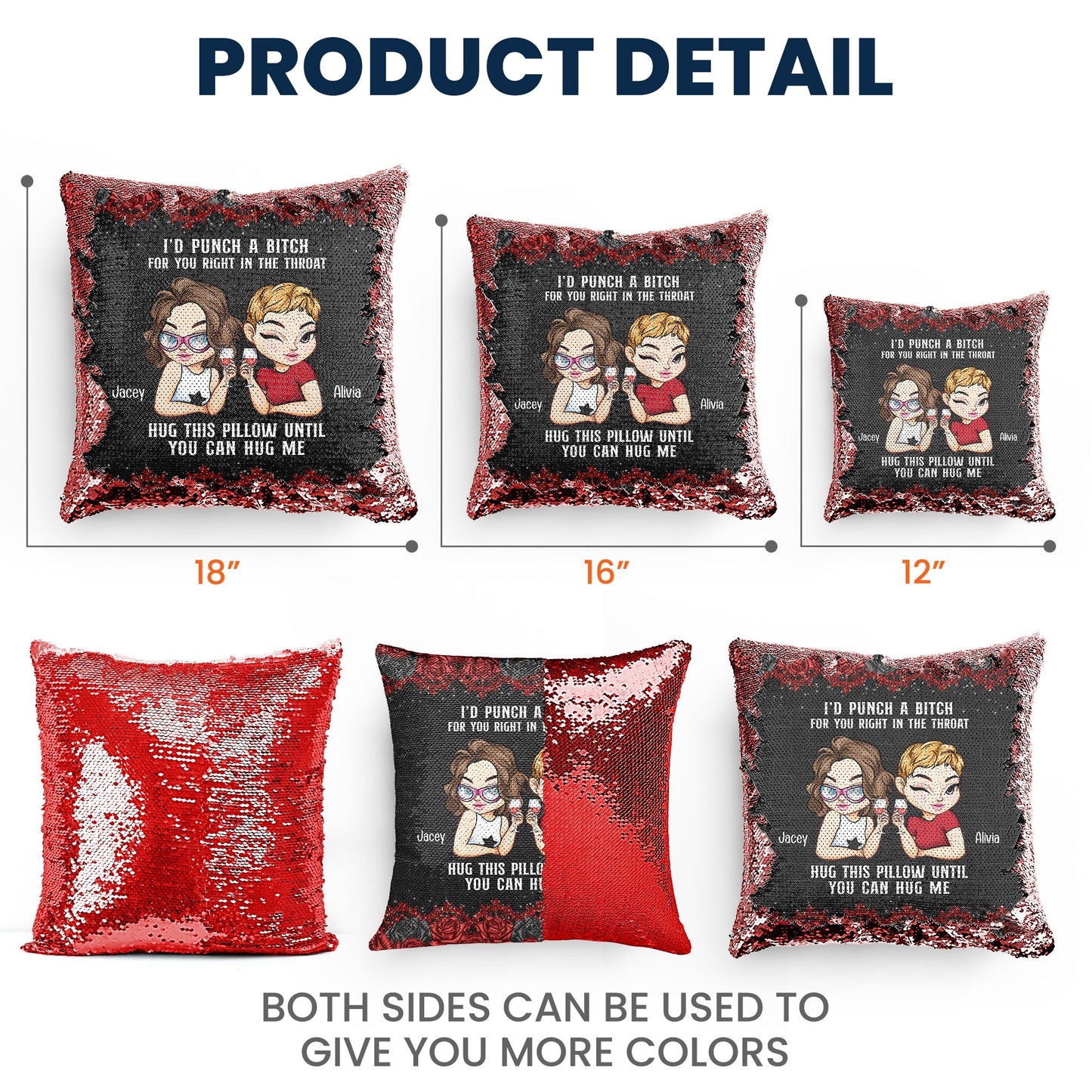 I'd Punch A B*tch For You Right In The Throat - Custom Sequin Pillow