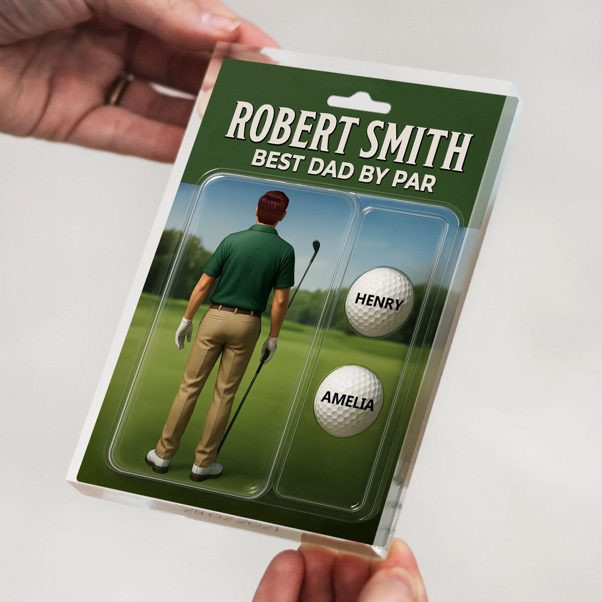 Custom Figure Best Dad By Par With Kids' Names Personalized Acrylic Block Plaque, Perfect Gift For Dad, For Him, For Golf Lover