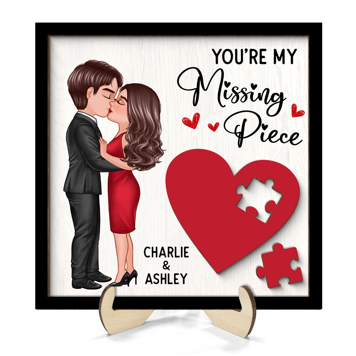 You're My Missing Piece Red Heart Gift For Him For Her Personalized 2-layer Wooden Plaque