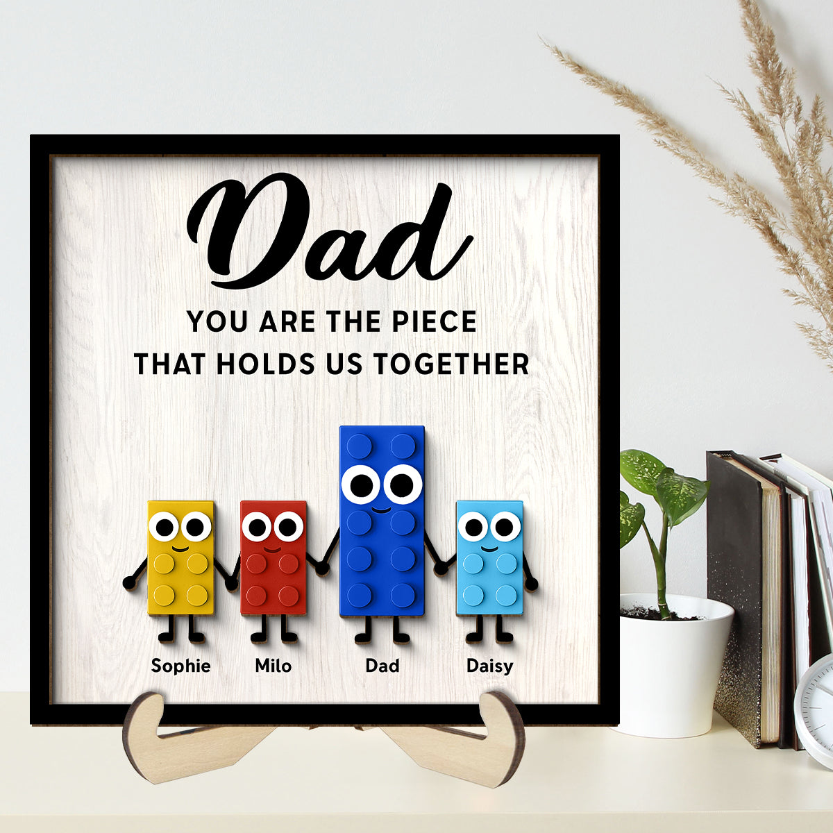 Dad And Kids Cute Puzzle Personalized 2-Layered Wooden Plaque, Gift for Dad, Gift for Husband