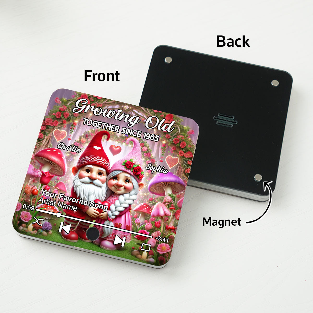 Gnome Couple Personalized Music Fridge Magnet, Heartfelt Gift For Couple, For Him, For Her, Boyfriend, Girlfriend, Husband, Wife