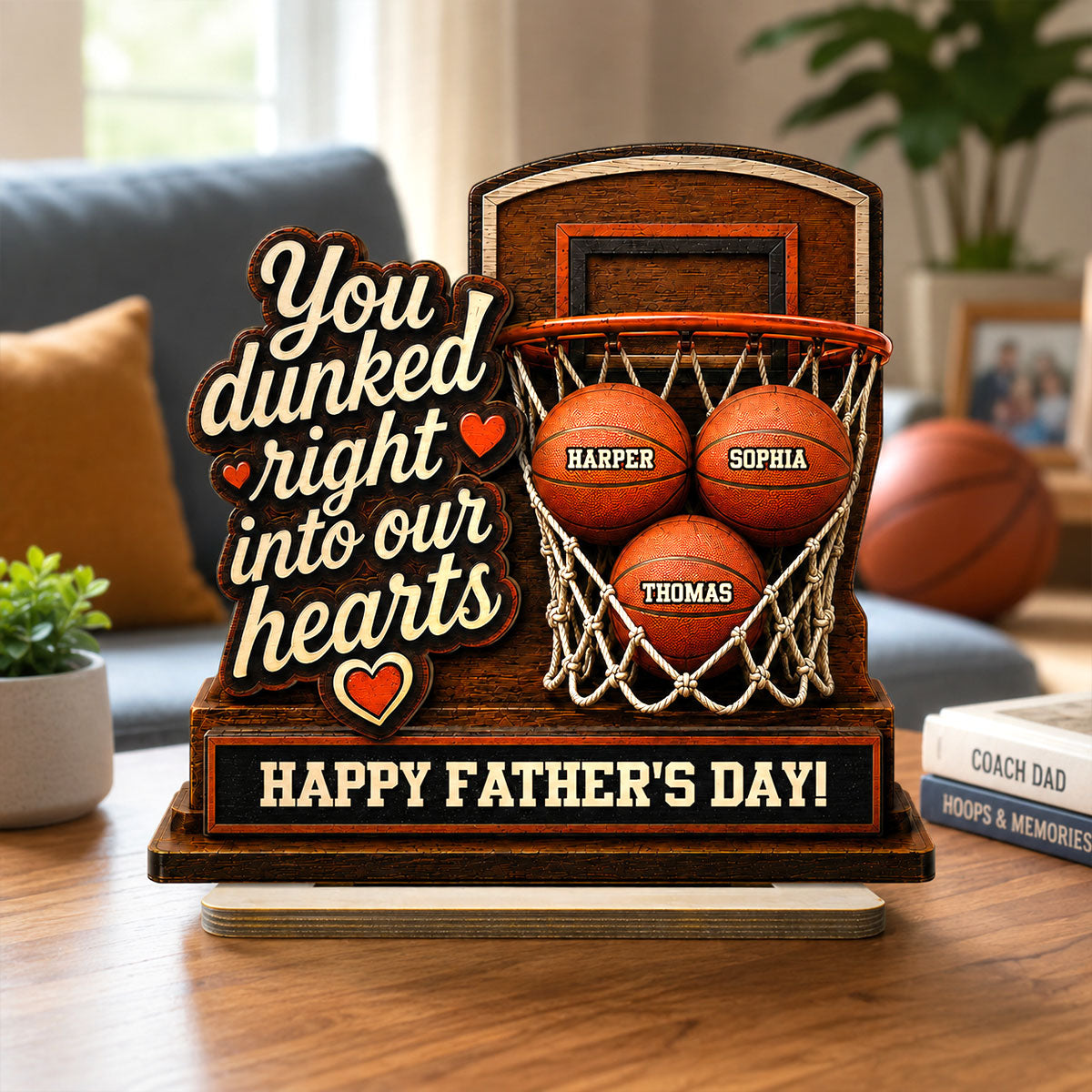 You Dunked Right Into Our Hearts Custom Name 2D Flat - Personalized 2-Layered Wooden Plaque - Gift For Basketball Dad