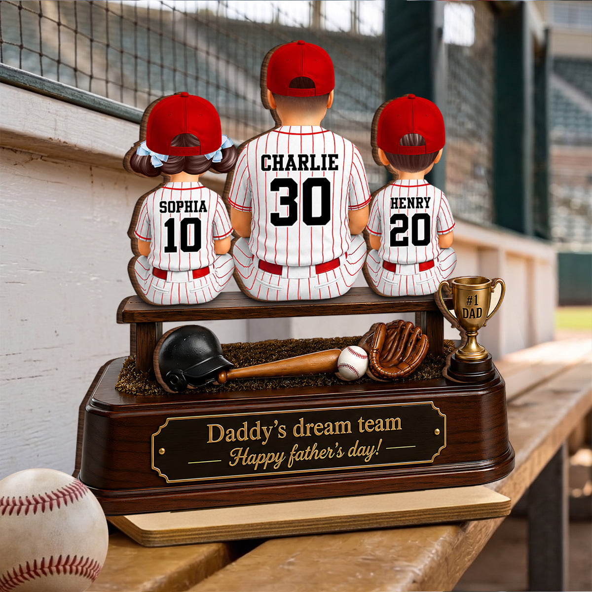 Baseball Daddy's Dream Team - Personalized 2-Layered Wooden Plaque - Gift for Dad, Husband