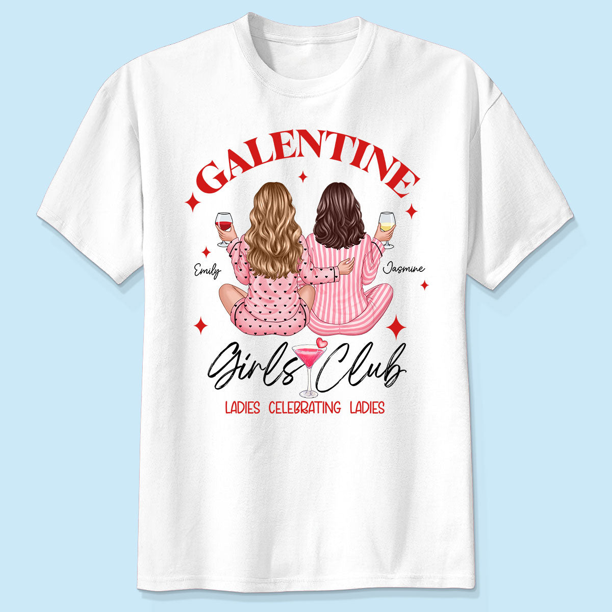 Galentine Girls Club Pajamas Girls Back View Personalized Shirt, Shirt, Social Club, Besties Gift