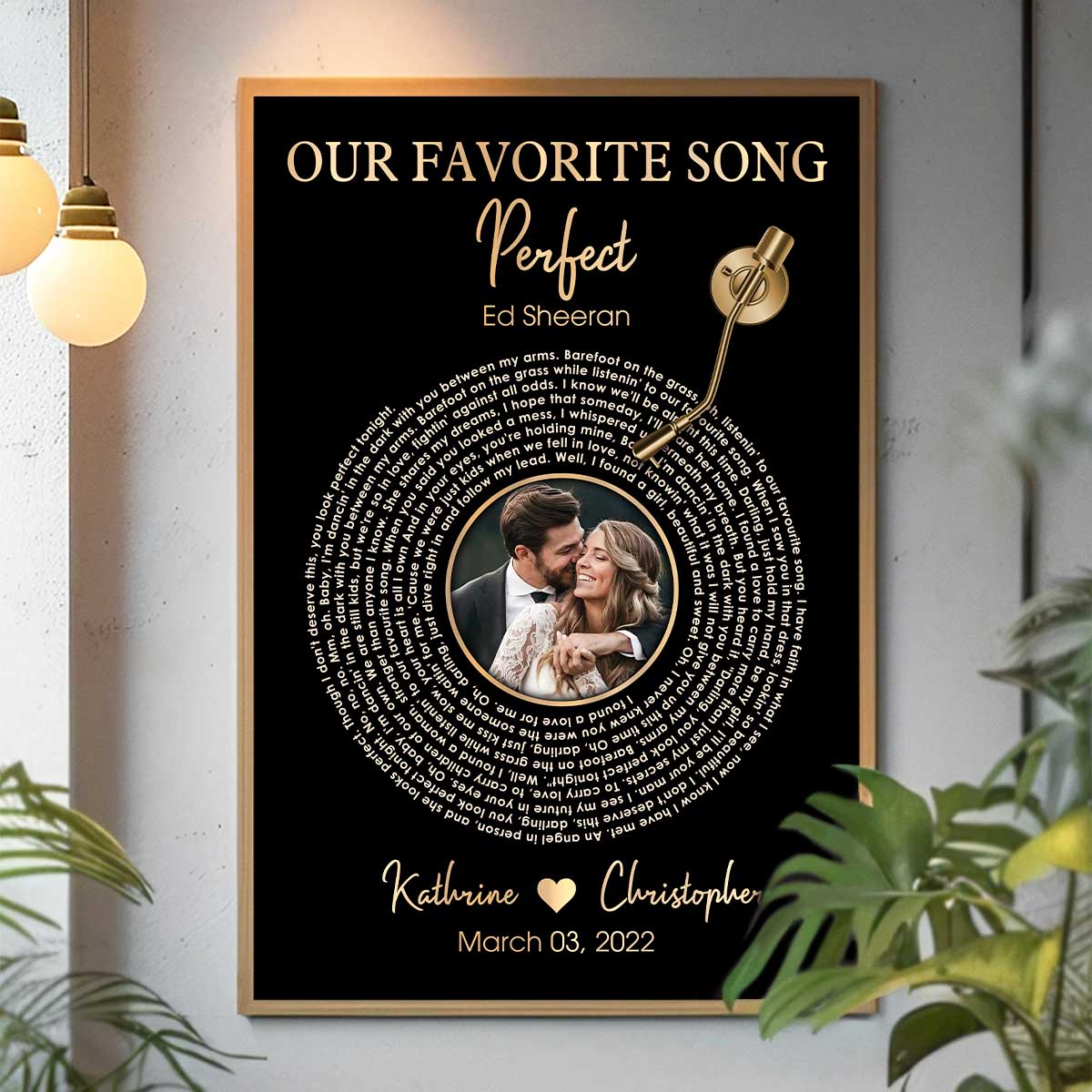 Upload Photo Metallic Effect Song Lyrics Art Personalized Poster, Anniversary Gift For Her, For Him