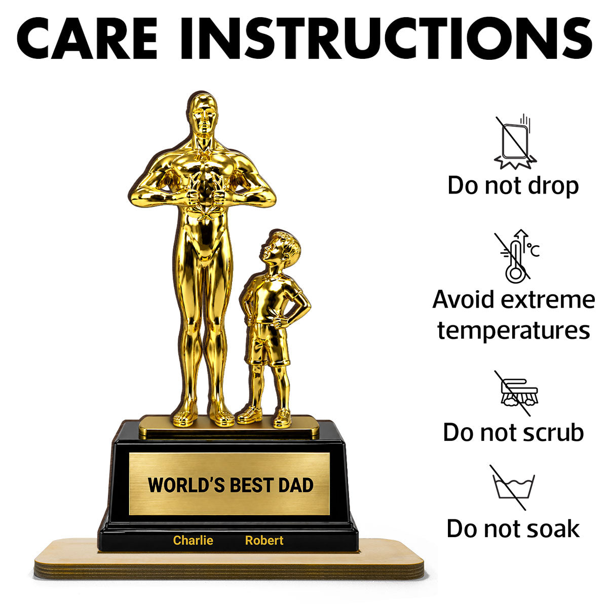 World's Best Dad Trophy - Personalized 2-Layered Wooden Plaque - Gift for Dad, Husband