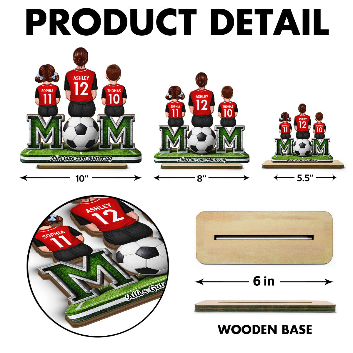 Fuball-Mama mit Kindern – Personalisiertes 2-lagiges Holzschild – Herzliches Geschenk cho Fuball-Mamas & Ehefrauen
