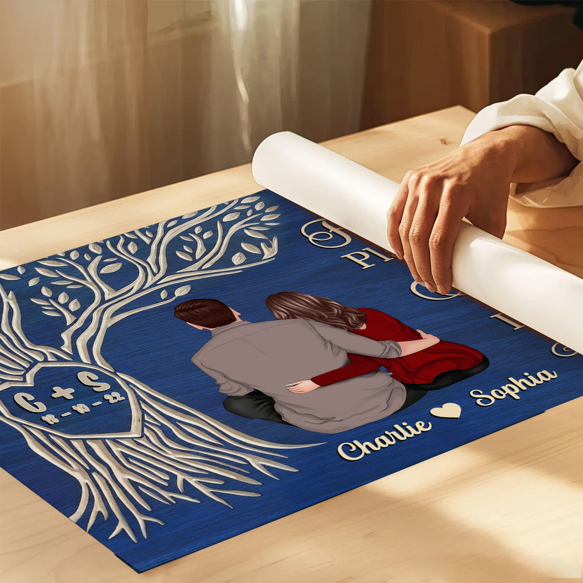 Favorite Place Next To You Couple Sitting Under Heart Carved Tree - Personalized Poster - Anniversary Gift, Valentine's Gift For Him, For Her