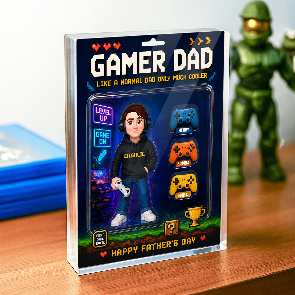 Gamer Dad More Cooler - Personalized Acrylic Block Plaque - Gift For Gamer Dad, Husband