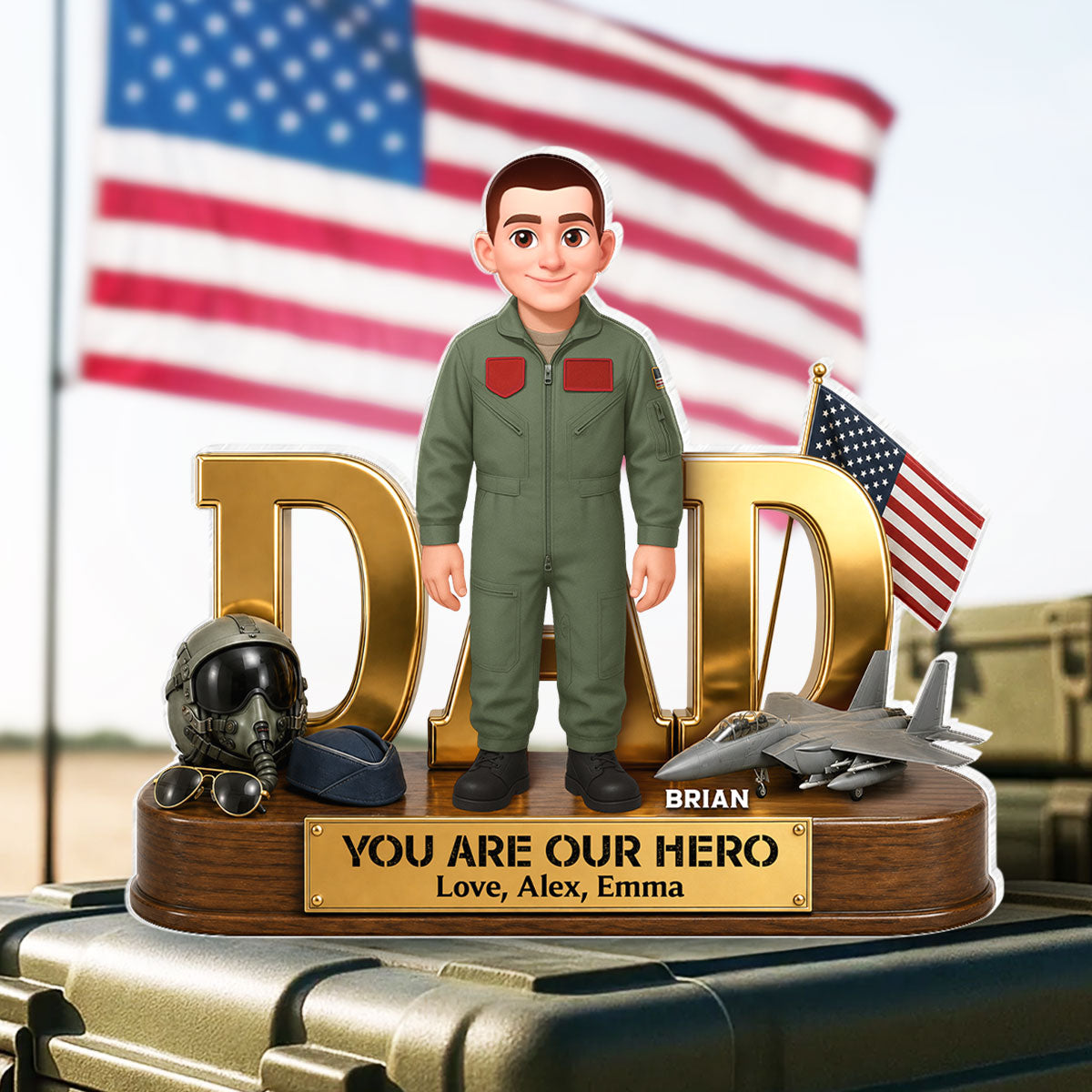 Proud American Air Force Dad You Are Our Hero - Personalized Acrylic Block Plaque - Gift For Dad