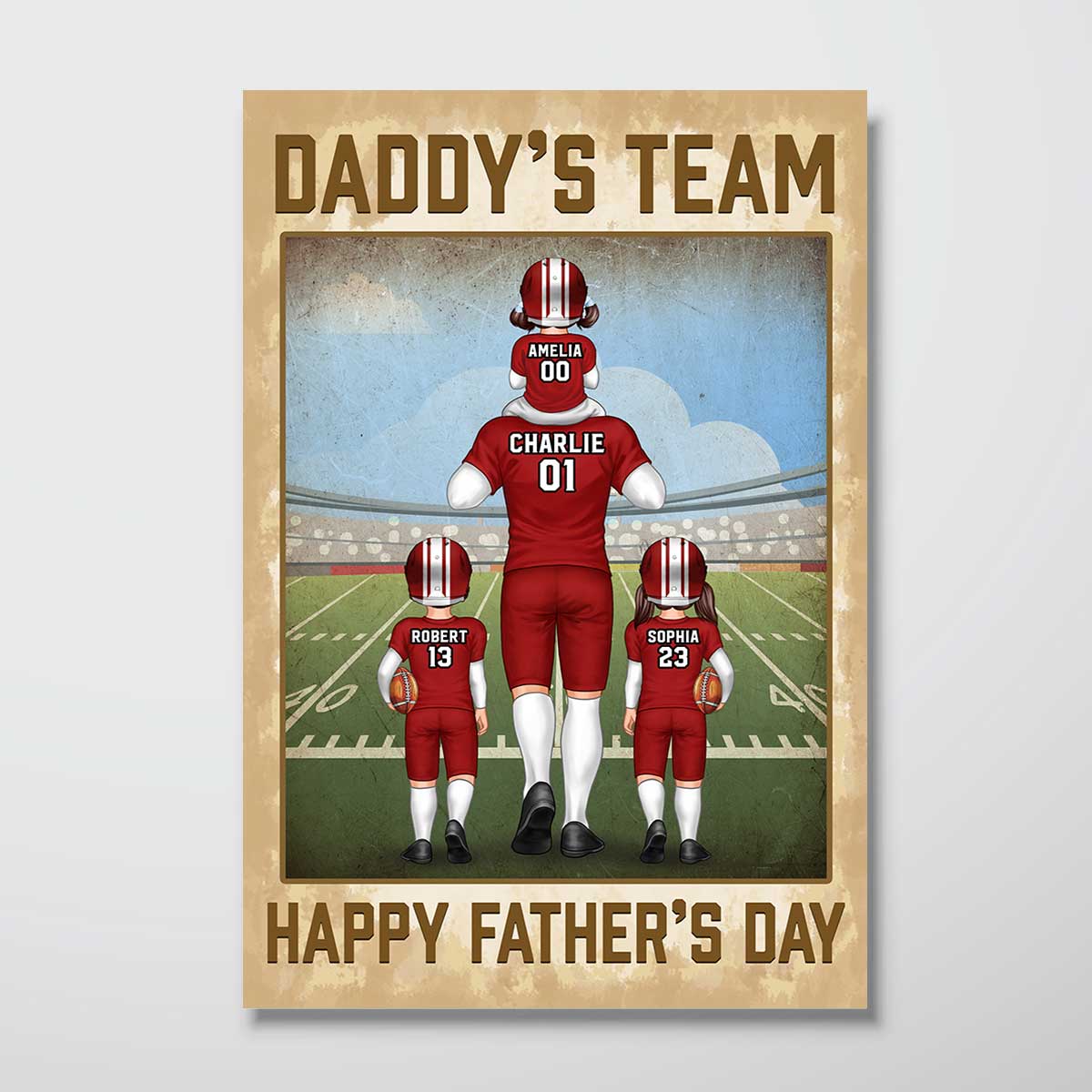 American Football Dad Daddy‘s Team Personalized Poster, Father's Day Gift For Dad, For Husband