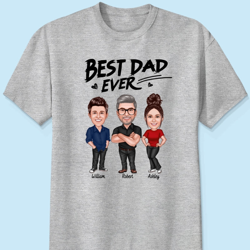 Best Dad Ever Caricature Man And Kids Personalized Shirt, Father's Day gift for Dad, for Grandpa, for Husband