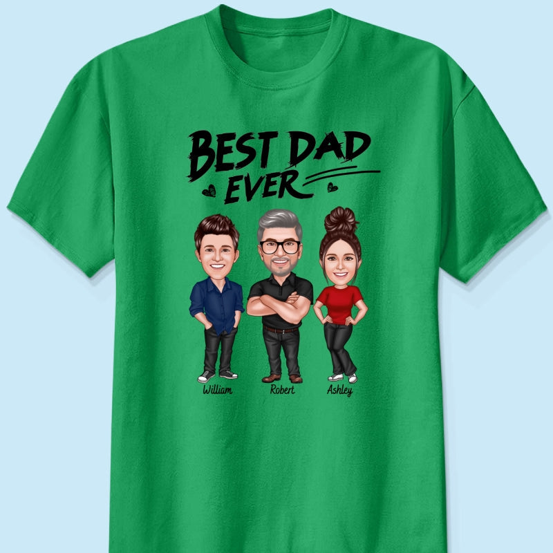 Best Dad Ever Caricature Man And Kids Personalized Shirt, Father's Day gift for Dad, for Grandpa, for Husband