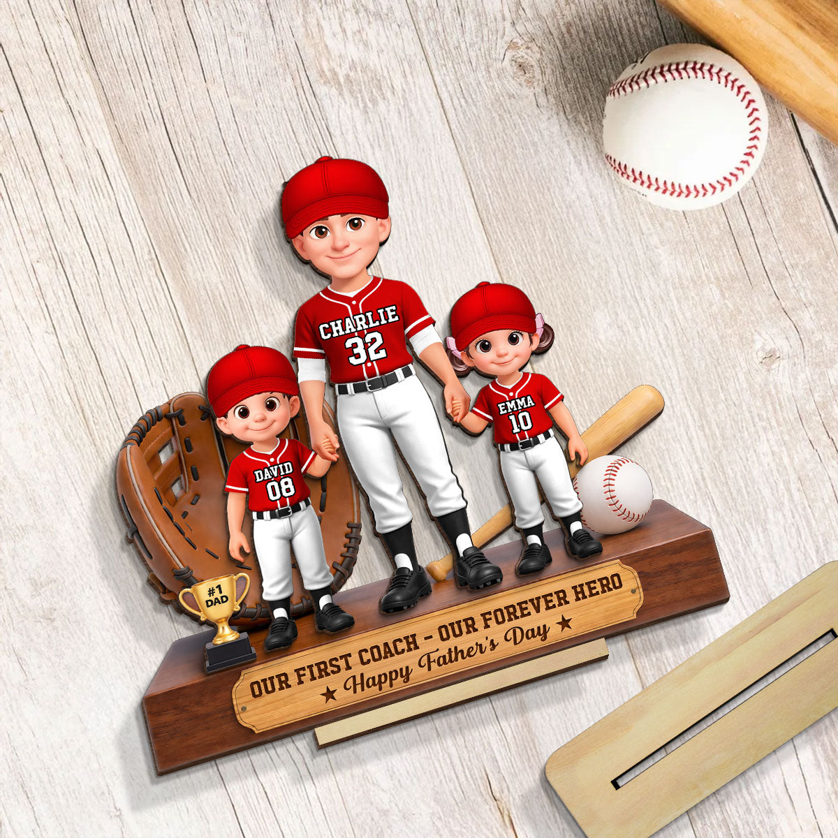 Baseball No.1 Dad We Caught The Best Dad - Personalized 2-Layered Wooden Plaque - Gift For Dad