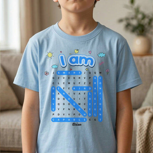 I Am Affirmation Kid Word Search Puzzle - Personalized Shirt