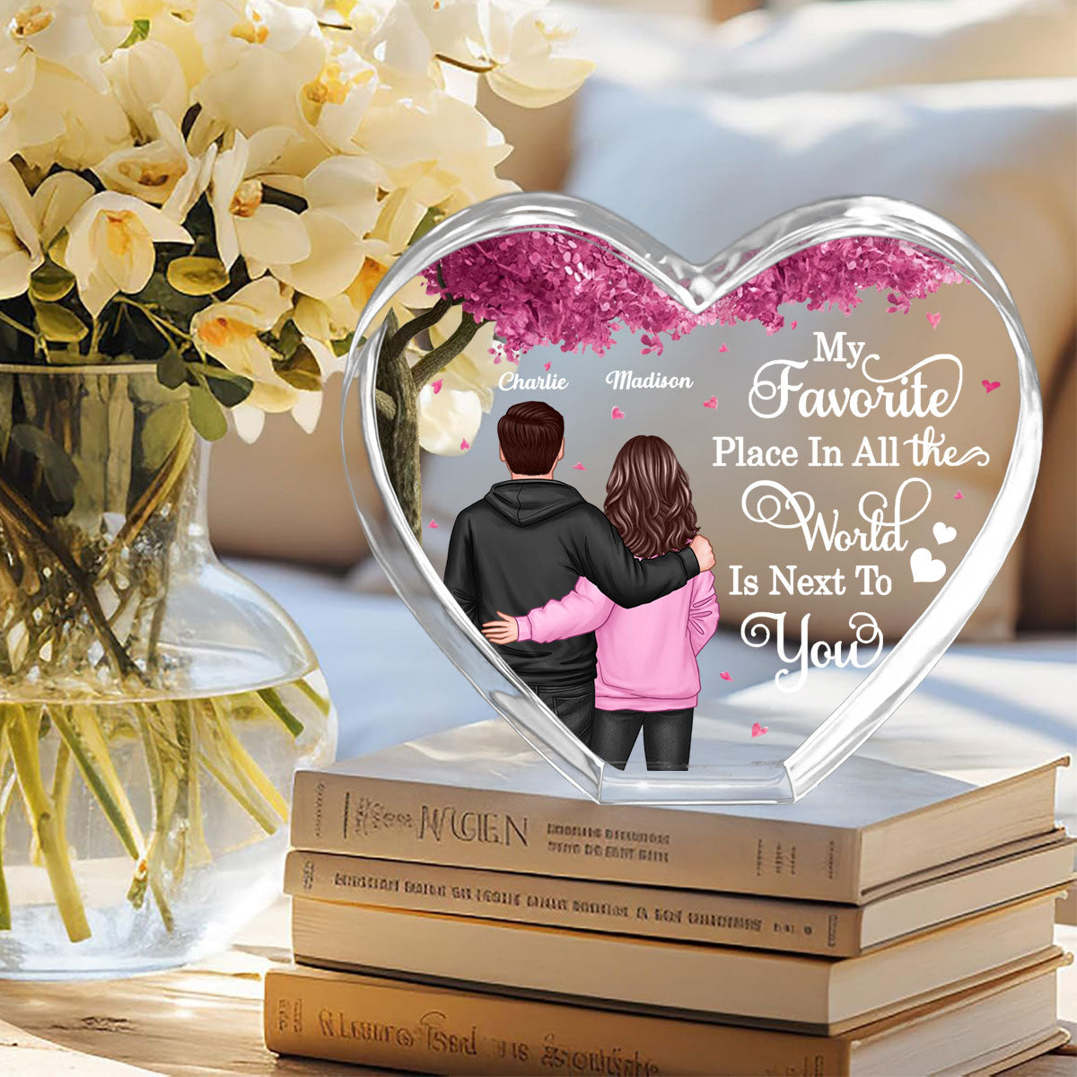 Couple Favorite Place in All the World Premium Crystal Heart LED, Treasured Forever Keepsake, Gift For Him, Gift For Her - Free Shipping Included