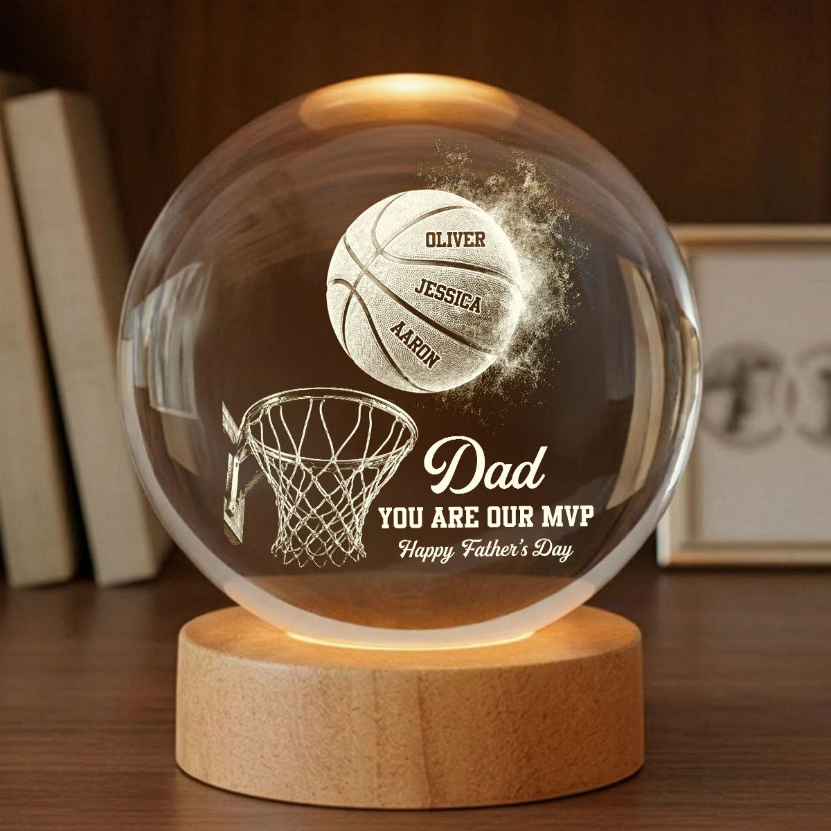 Basketball No 1 Dad Legend You Are Our MVP - Personalized Crystal Ball LED Night Light - Gift For Dad, Husband, Basketball Fans