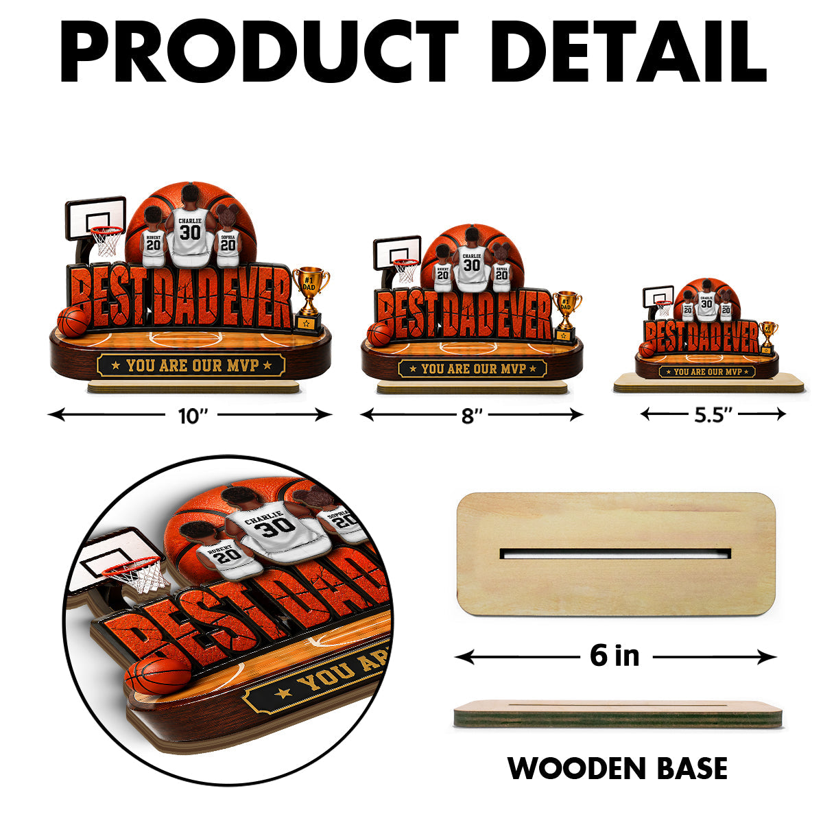 Best Dad Ever Basket Dad & Kids - Personalized 2-Layered Wooden Plaque - Gift For Dad, Husband