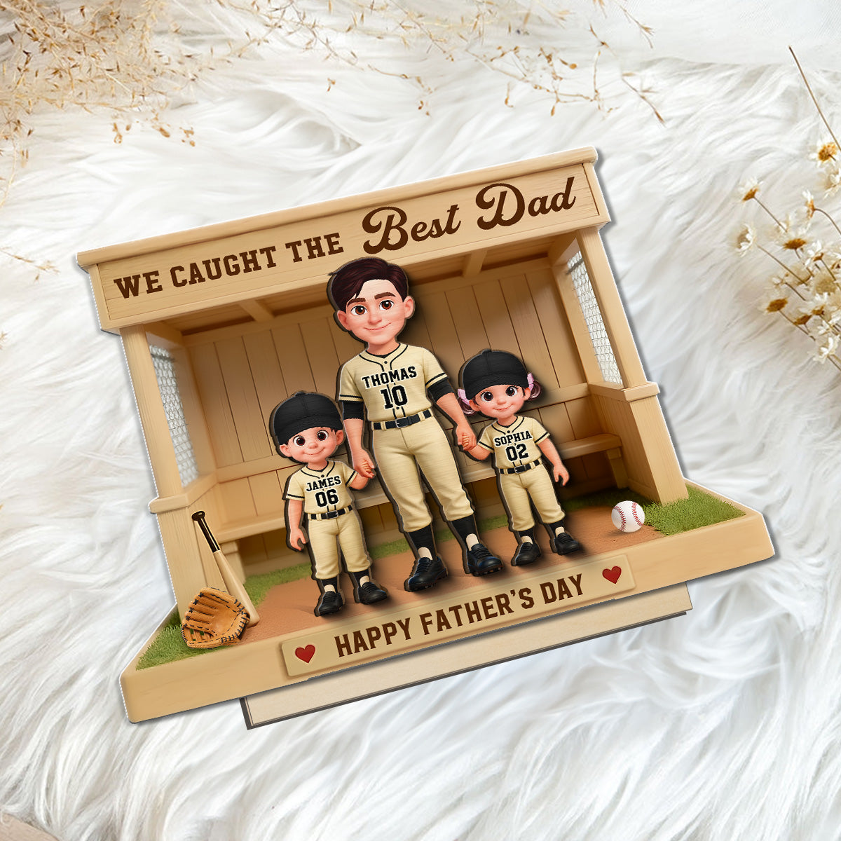 We Caught The Best Dad Baseball Dugout - Personalized 2-Layered Wooden Plaque - Gift For Baseball Dad