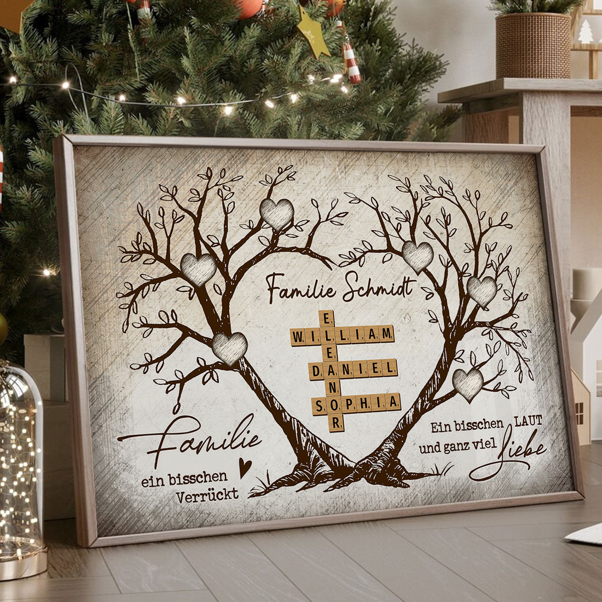 Personalisiertes Familien-Poster – Herzbaum & Kreuzwortrtsel – Fr immer verbunden – Geschenk fr Familie, Mann & Frau