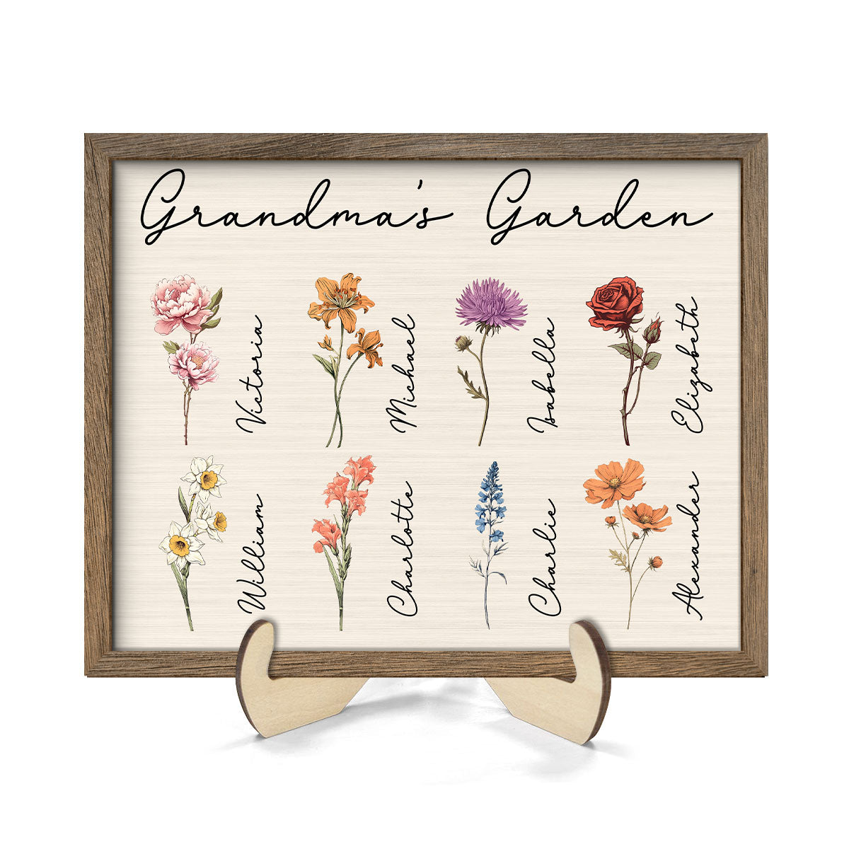 Grandma Mom Garden Vintage Birth Month Flowers Mother‘s Day Gift Personalized 2-Layer Wooden Plaque