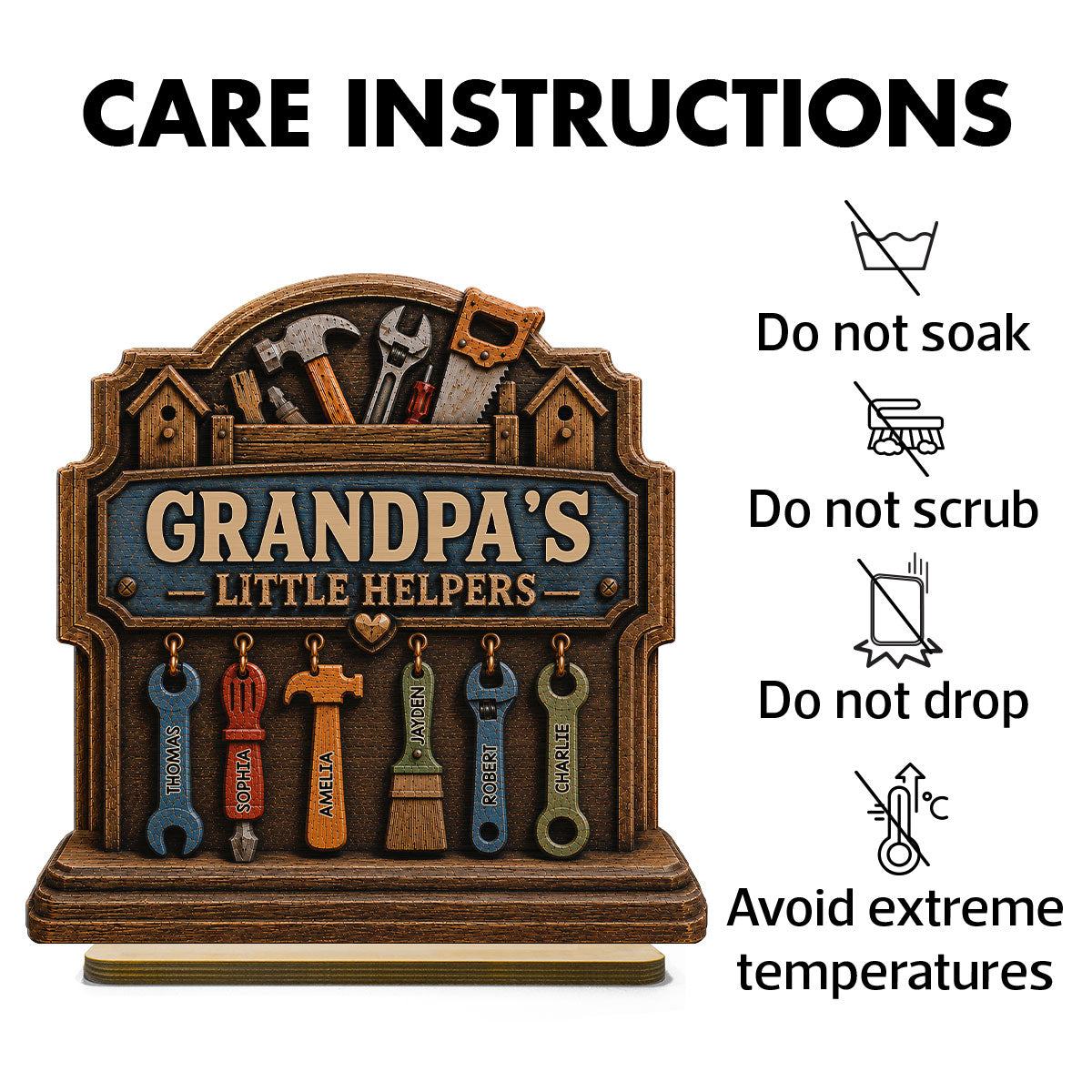 Grandpa's Little Helpers - Personalized 2-Layered Wooden Plaque - Gift For Dad, Husband, Grandpa