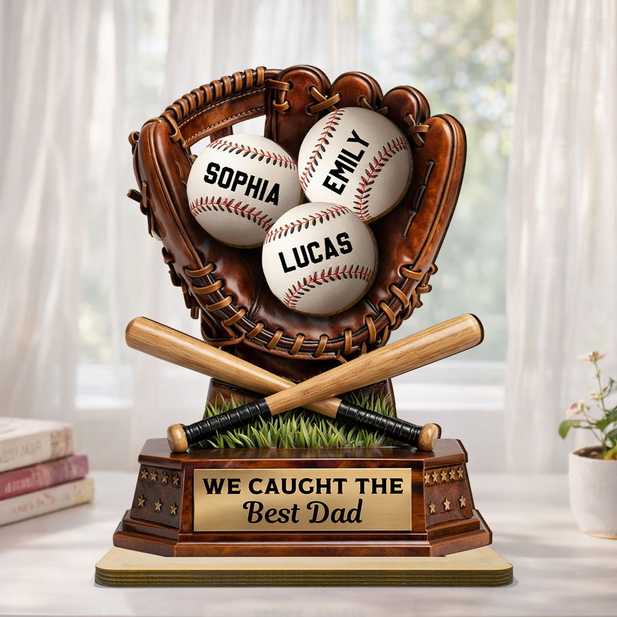 We Caught The Best Dad, Baseball Dad - Personalized 2-Layered Wooden Plaque - Gift for Dad, Husband