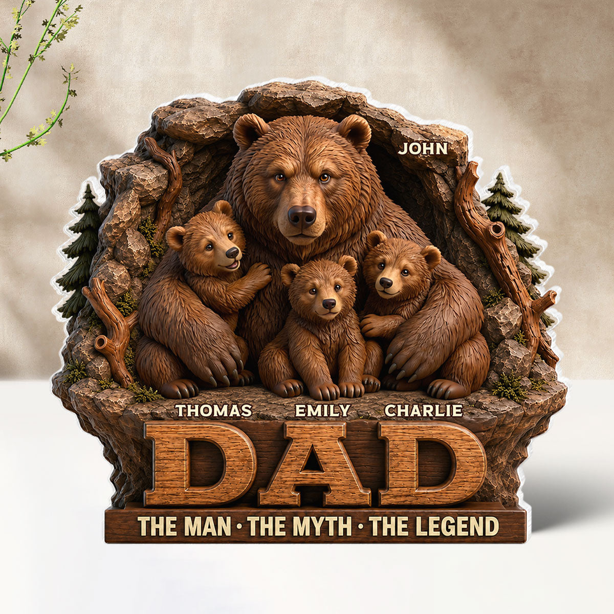 Papa Bear Dad The Man The Myth The Legend - Personalized Acrylic Block Plaque - Cool Gift For Dad
