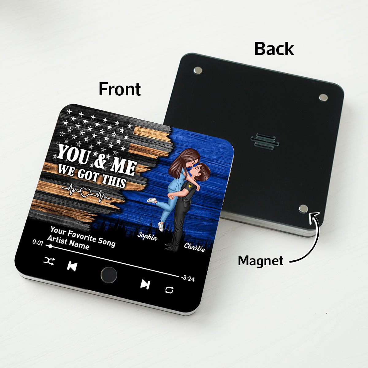 Hero Couple Hugging Kissing Favorite Song Personalized Music Fridge Magnet, Gift Gift For Her Gift For Him