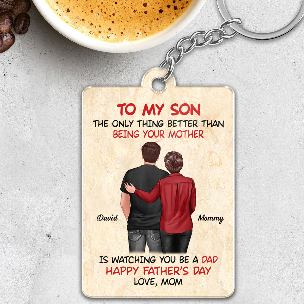 From Mom To Son Happy Father's Day Personalized Acrylic Keychain, Heartfelt Father's Day Gift For Son