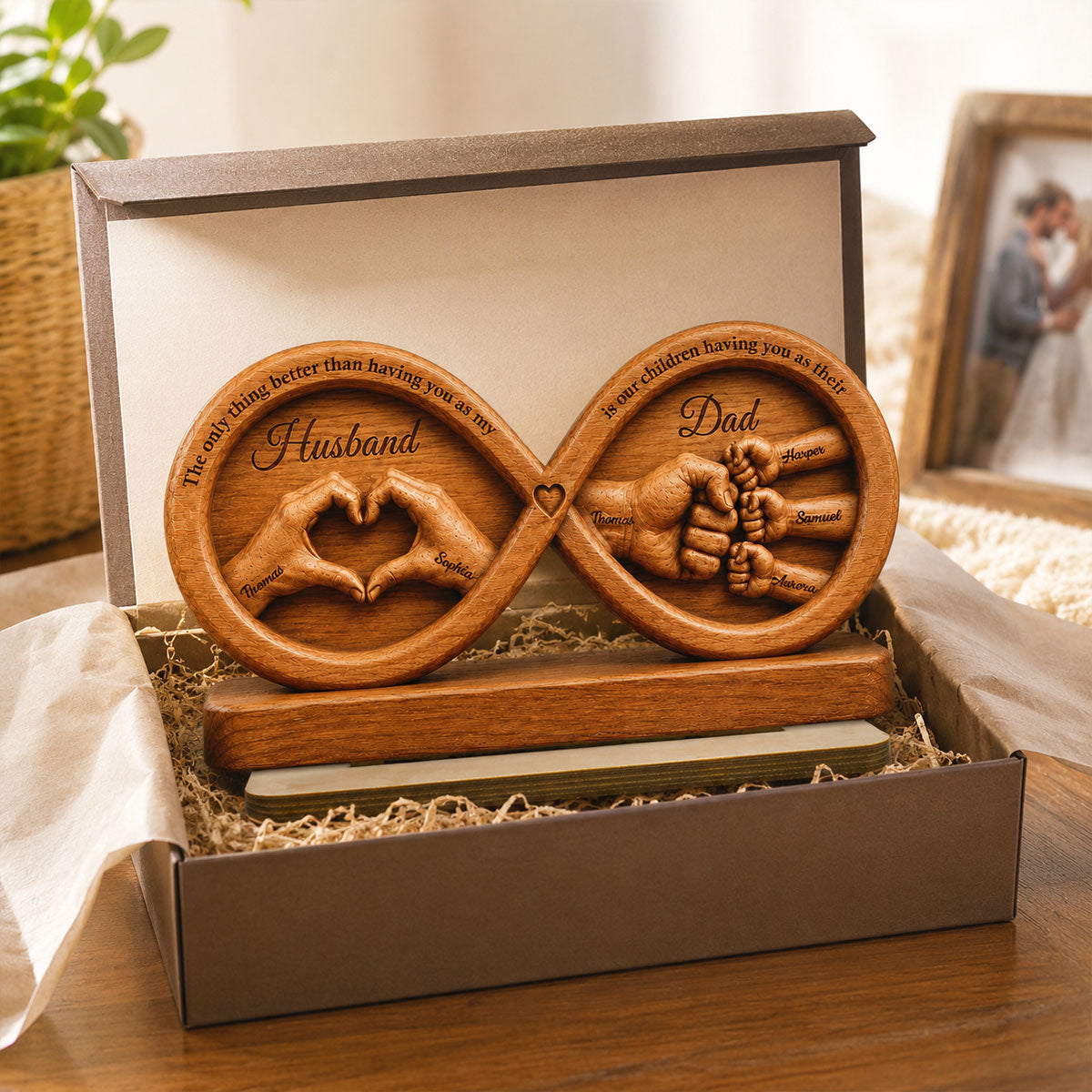Infinity Love Husband And Dad Fist Bump 2D Flat - Personalized 2-Layered Wooden Plaque - Gift For Dad, Husband