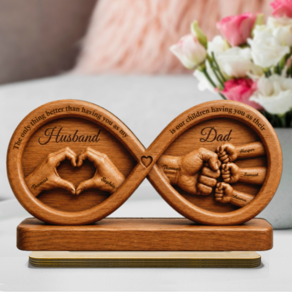 Infinity Love Husband And Dad Fist Bump 2D Flat - Personalized 2-Layered Wooden Plaque - Gift For Dad, Husband