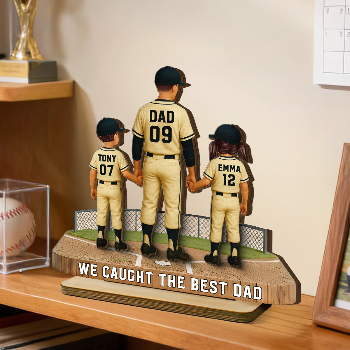 Daddy's Baseball Dream Team - Personalized 2-Layered Wooden Plaque - Gift For Baseball Dad