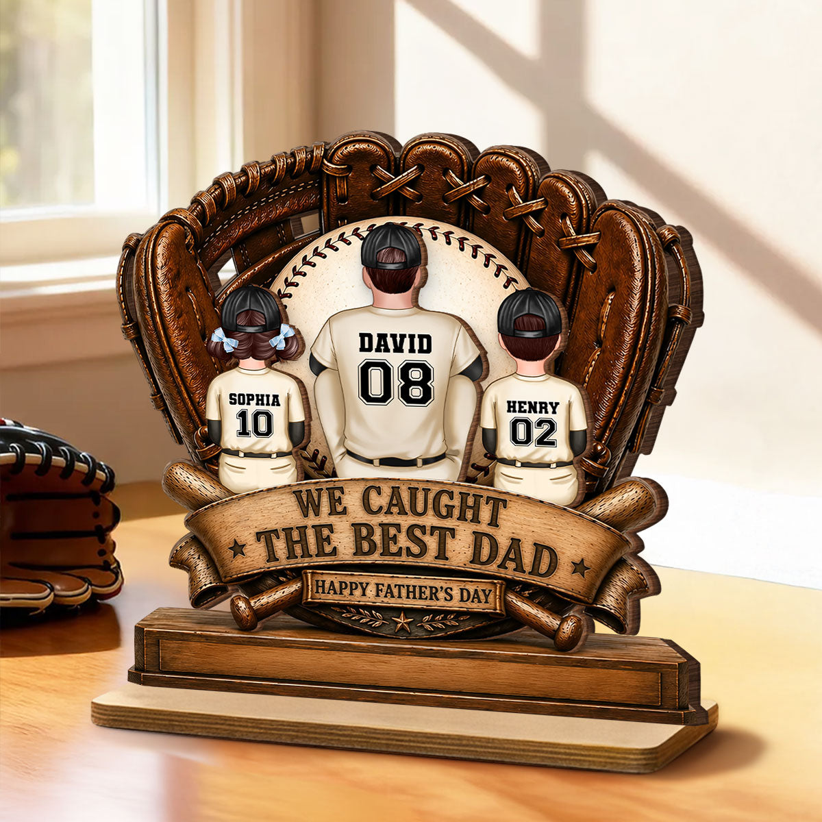 We Caught the Best Dad Fathers & Children Sitting - Personalized 2-Layered Wooden Plaque - Gift for Husband, Dad