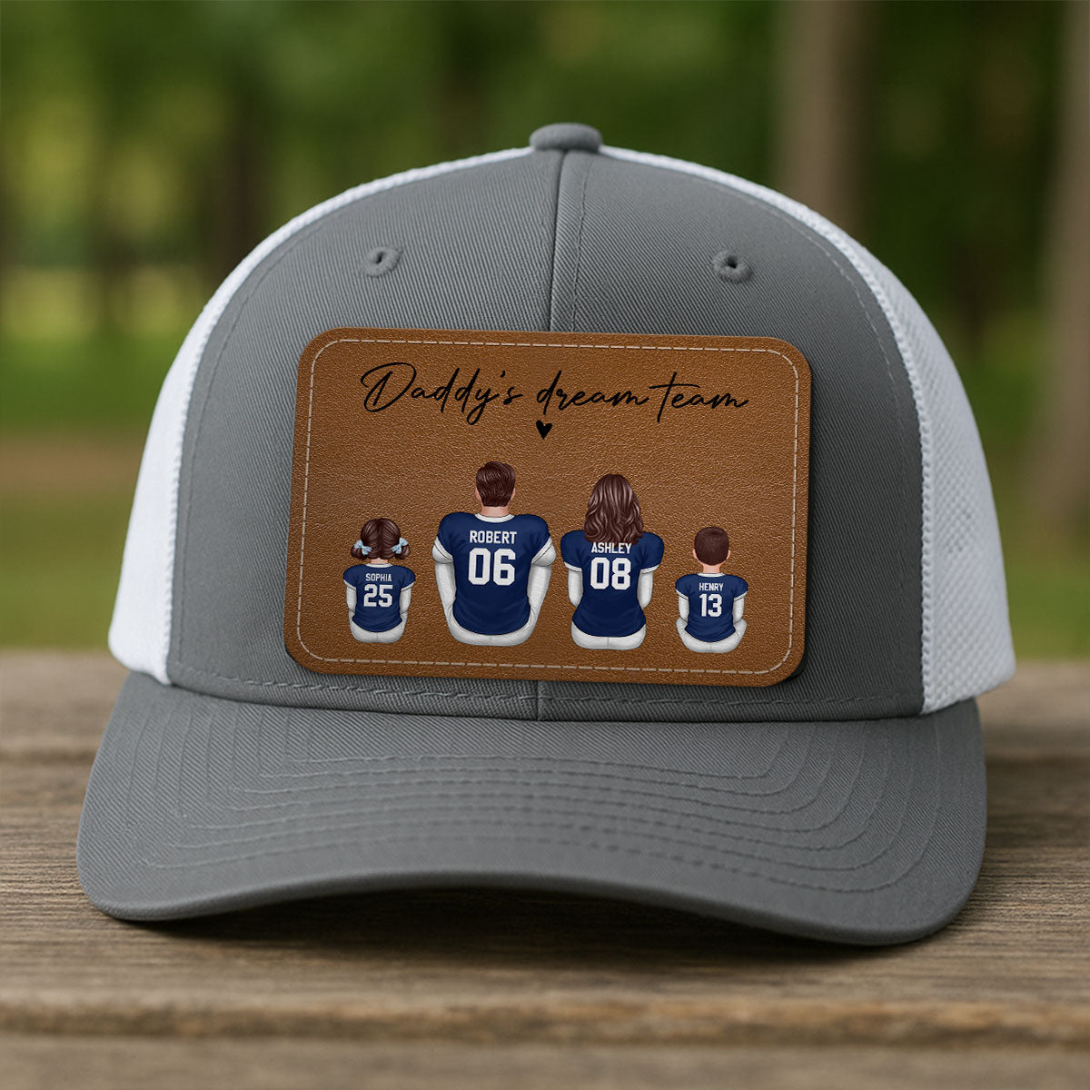 Football Daddy's Dream Team Personalized Leather Patch Hat, Gift For Dad