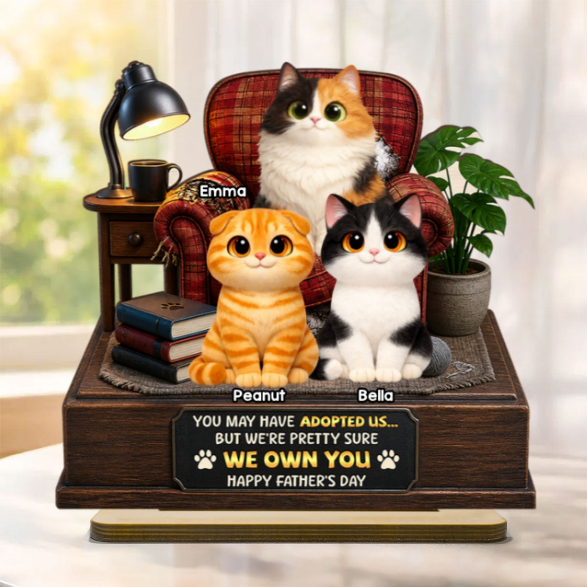 Pretty Sure We Own You - Personalized 2-Layered Wooden Plaque - Funny Gift for Cat Dad