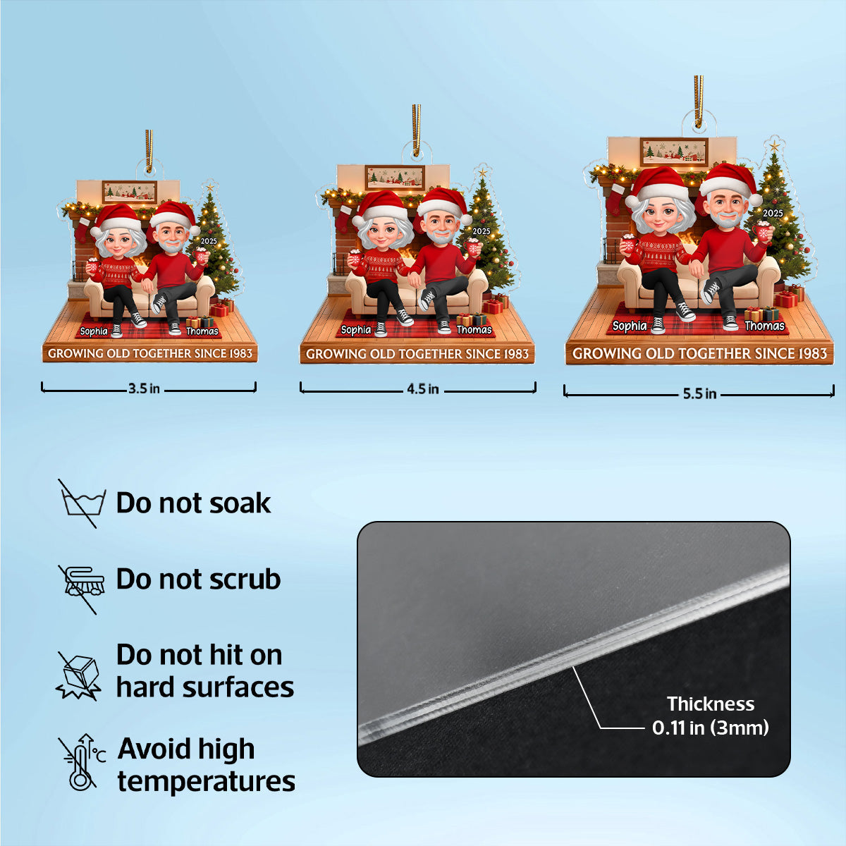 3D Effect Christmas Couple Cozy Christmas - Personalized Acrylic Ornament - Heartfelt Gift For Couple