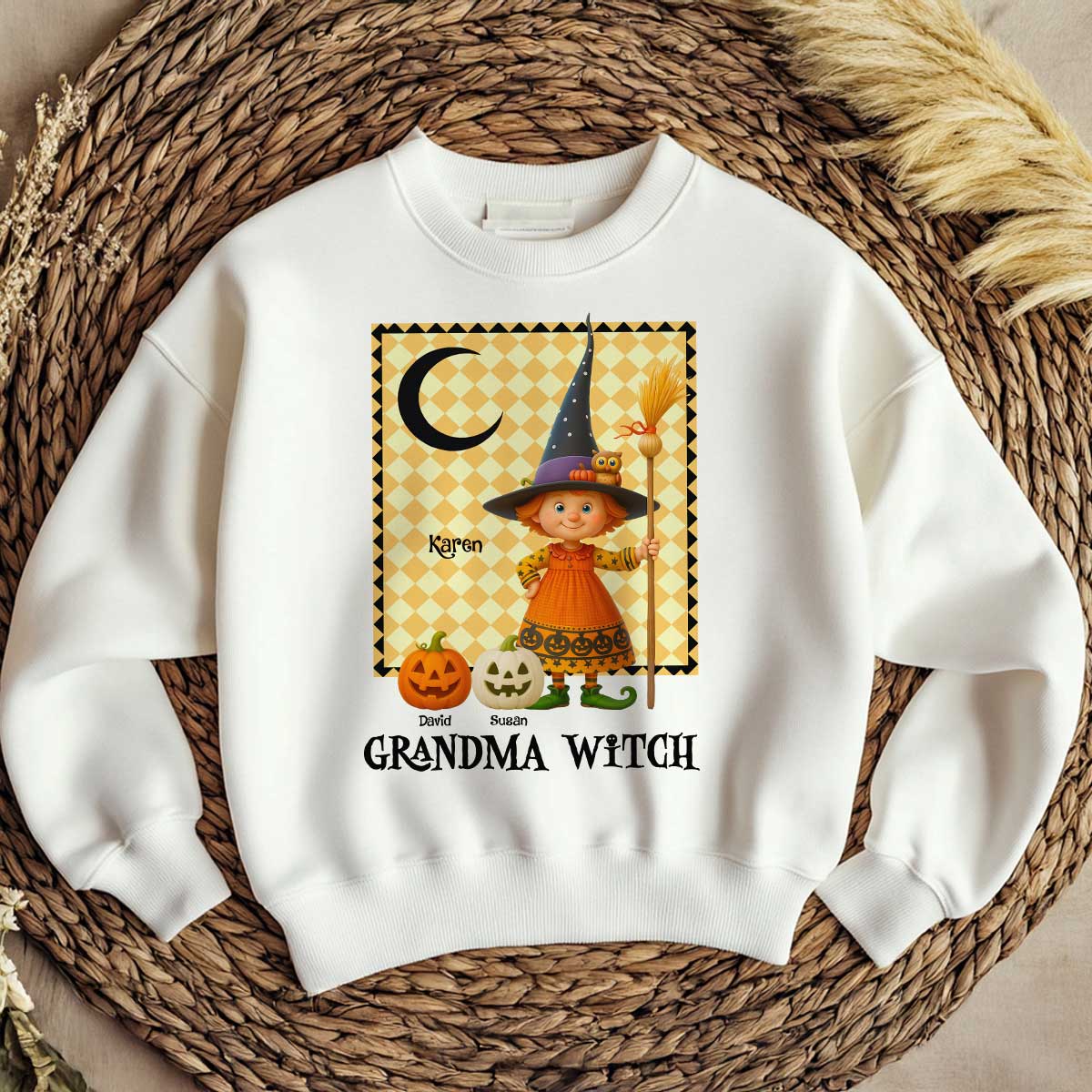 Grandma Witch Pumpkin Personalized Sweatshirt, Halloween Cozy Fall Sweatshirt for Grandma