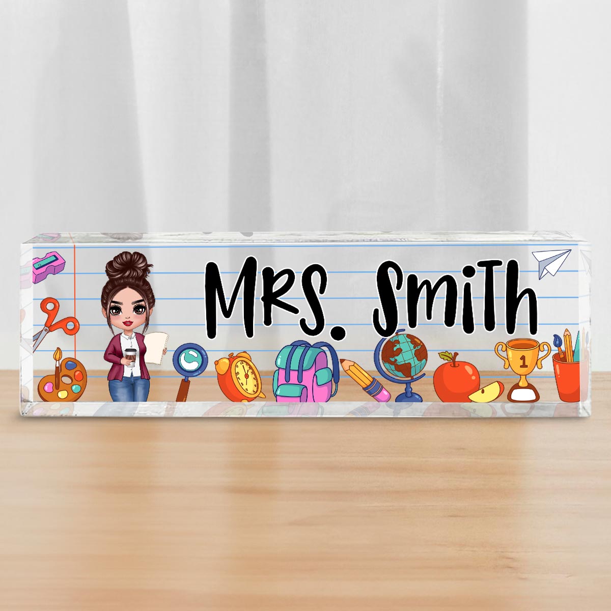 Teacher School Things Personalized Acrylic Desk Name Plate, Back To School Gift For Teacher, Office Decor
