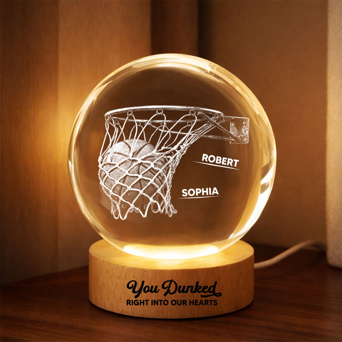 We Dunked Right Into Our Heart - Personalized Crystal Ball LED Night Light - Gift For Basketball Dad