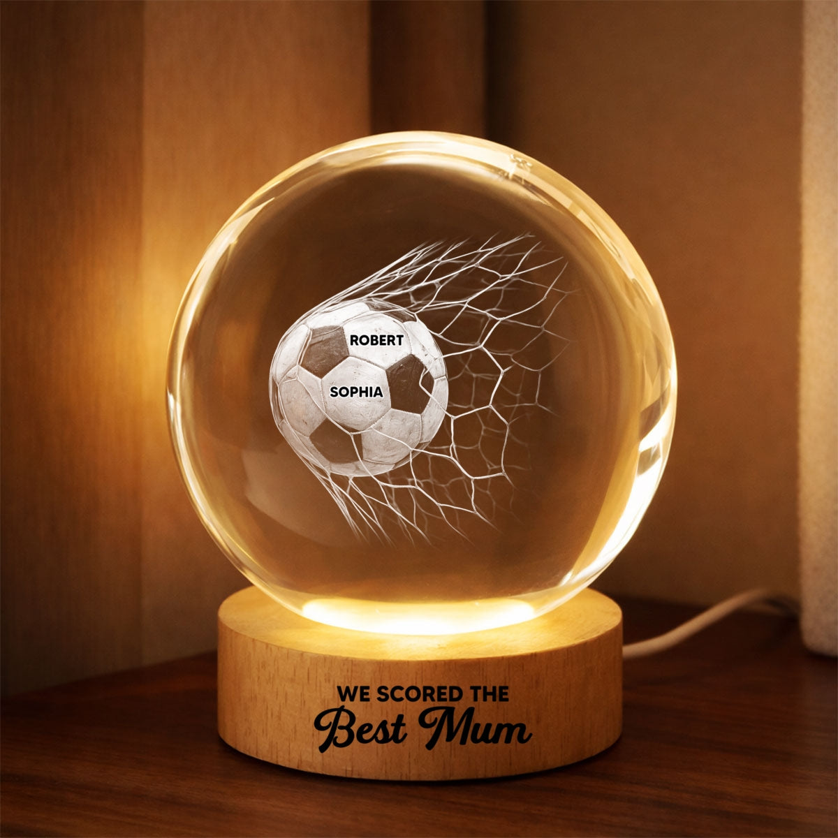 We Scored The Best Mum - Personalised Crystal Ball LED Night Light - Gift For UK Football Mum