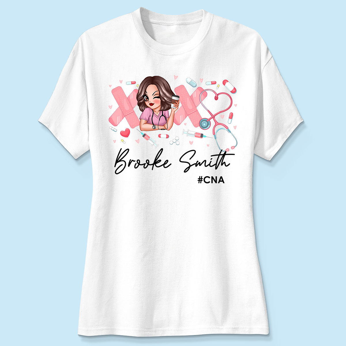 Pink Coquette XOXO Nurse Personalized Shirt, Birthday Gift For Nurse Wife, Girlfriend, Bestie