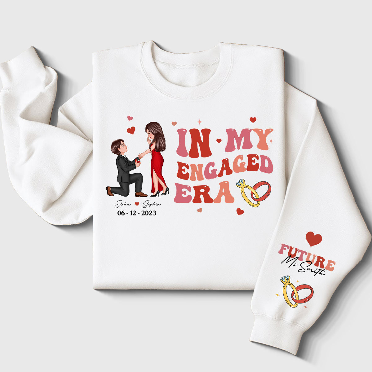 In My Engaged Era Proposing Couple Personalized Sleeved Printed Sweatshirt, Gift, Engagement Gift For Her, Gift For The Bride-To-Be