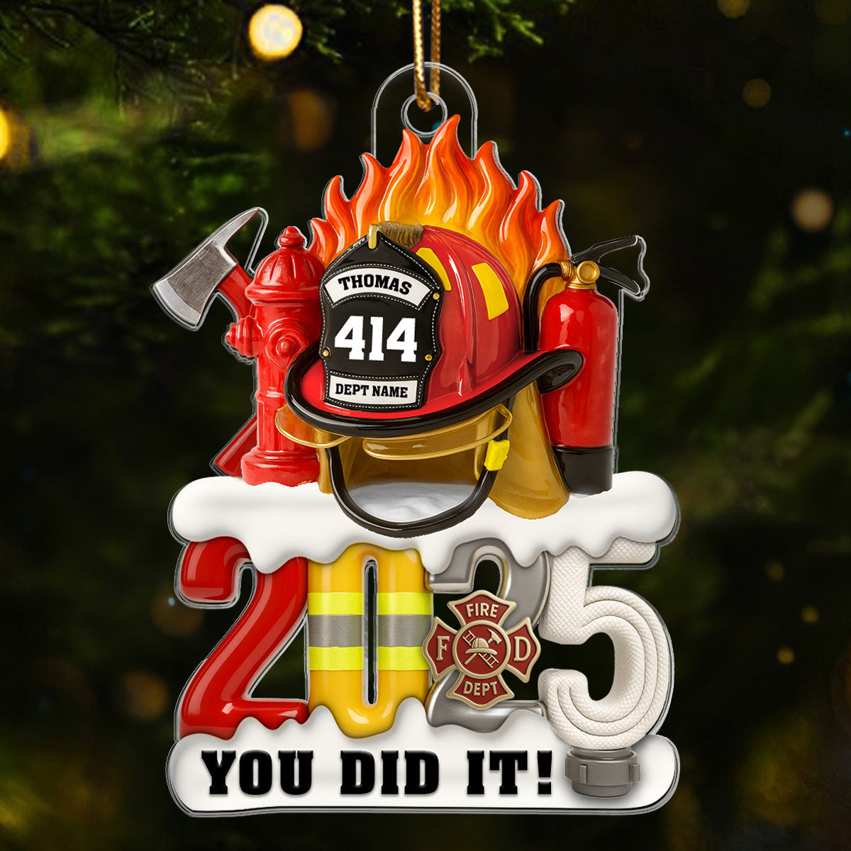 3D Effect 2025 Firefighter Things You Did It - Personalized Acrylic Ornament - Fire Academy Graduation Gift, Promotion Gift