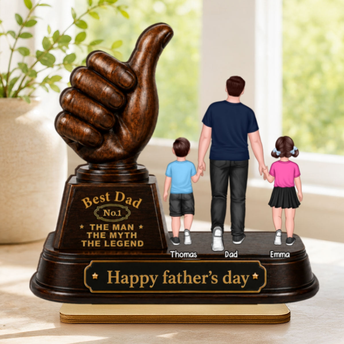 No. 1 Dad Grandpa Trophy - Personalized 2-Layered Wooden Plaque - Gift for Dad, Husband