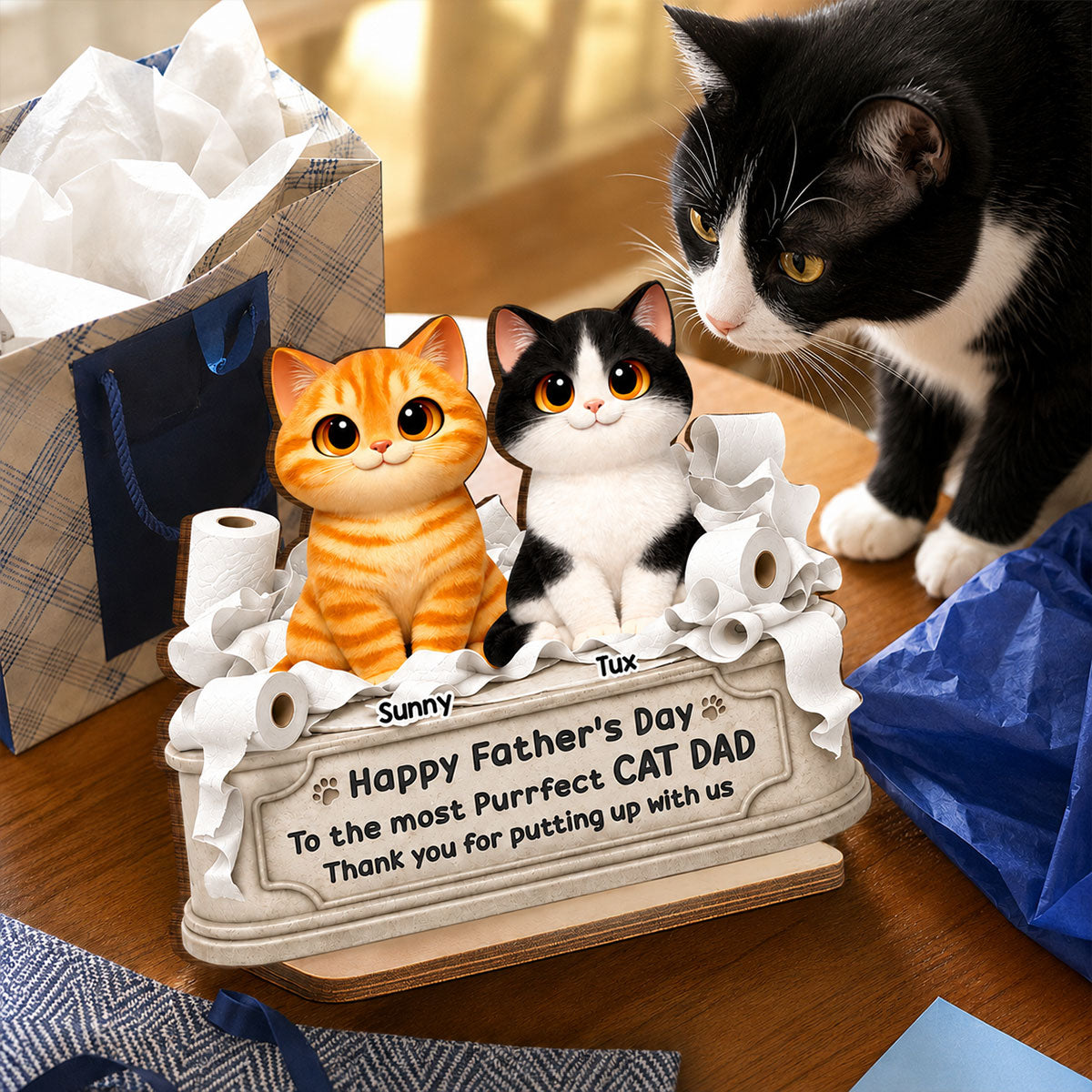 Toilet Papers Cute Fluffy Cats Happy Thanks For Putting Up With Us - Personalized 2-Layered Wooden Plaque - Funny Gift For Cat Dad, Cat Lovers