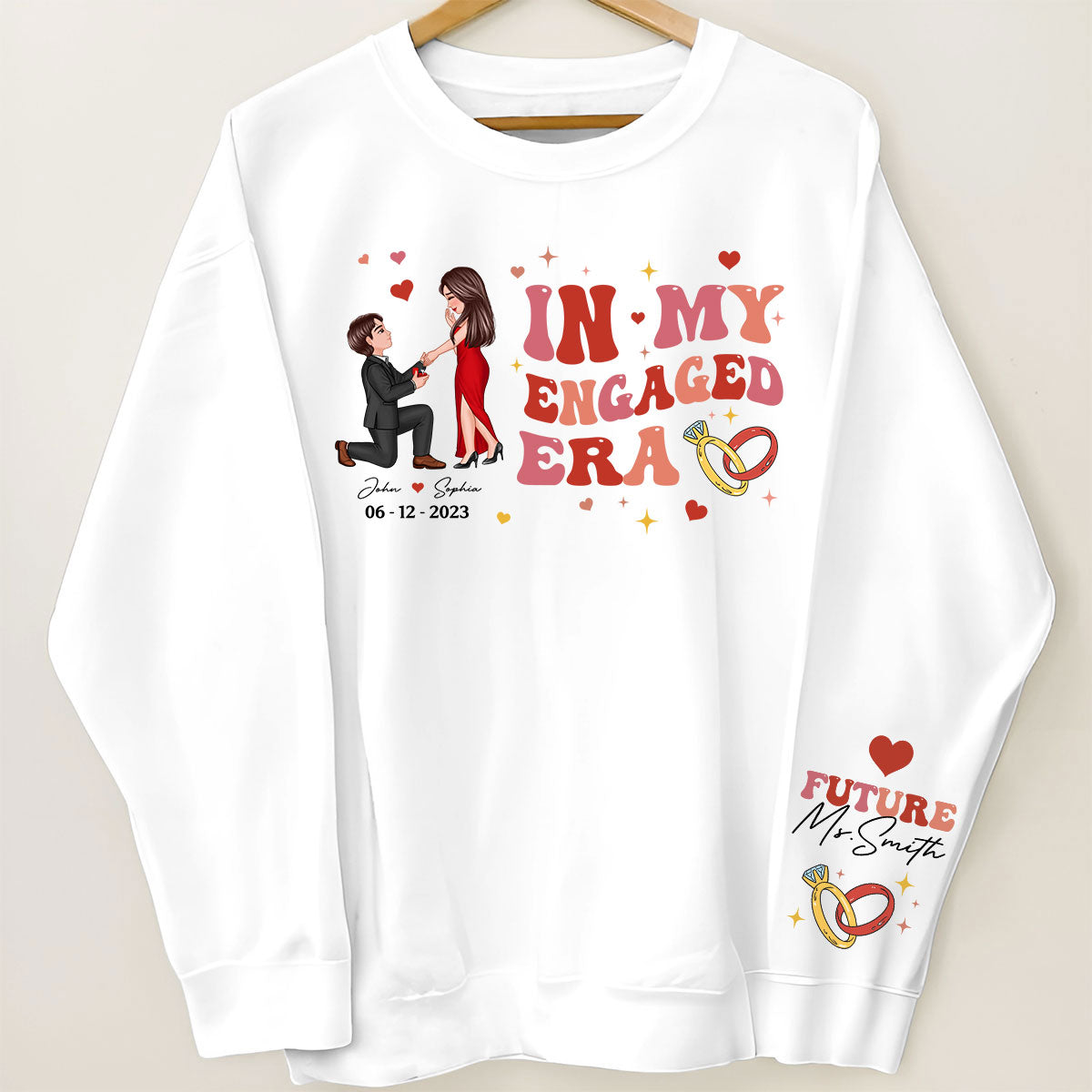 In My Engaged Era Proposing Couple Personalized Sleeved Printed Sweatshirt, Gift, Engagement Gift For Her, Gift For The Bride-To-Be
