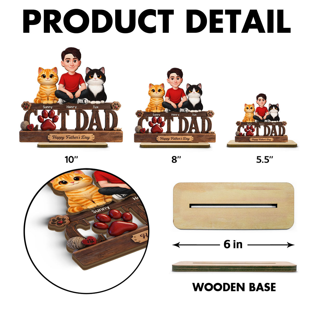 Best Cat Dad Happy - Personalized 2-Layered Wooden Plaque - Gift For Cat Dad, Cat Lovers