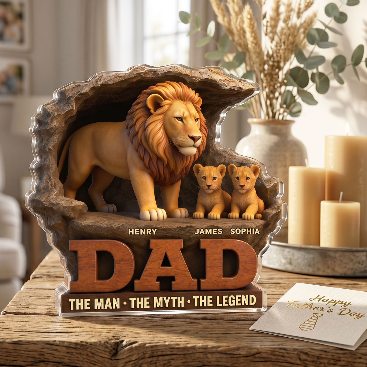 Lion Dad The Man The Myth The Legend - Personalized Acrylic Block Plaque - Cool Gift For Dad